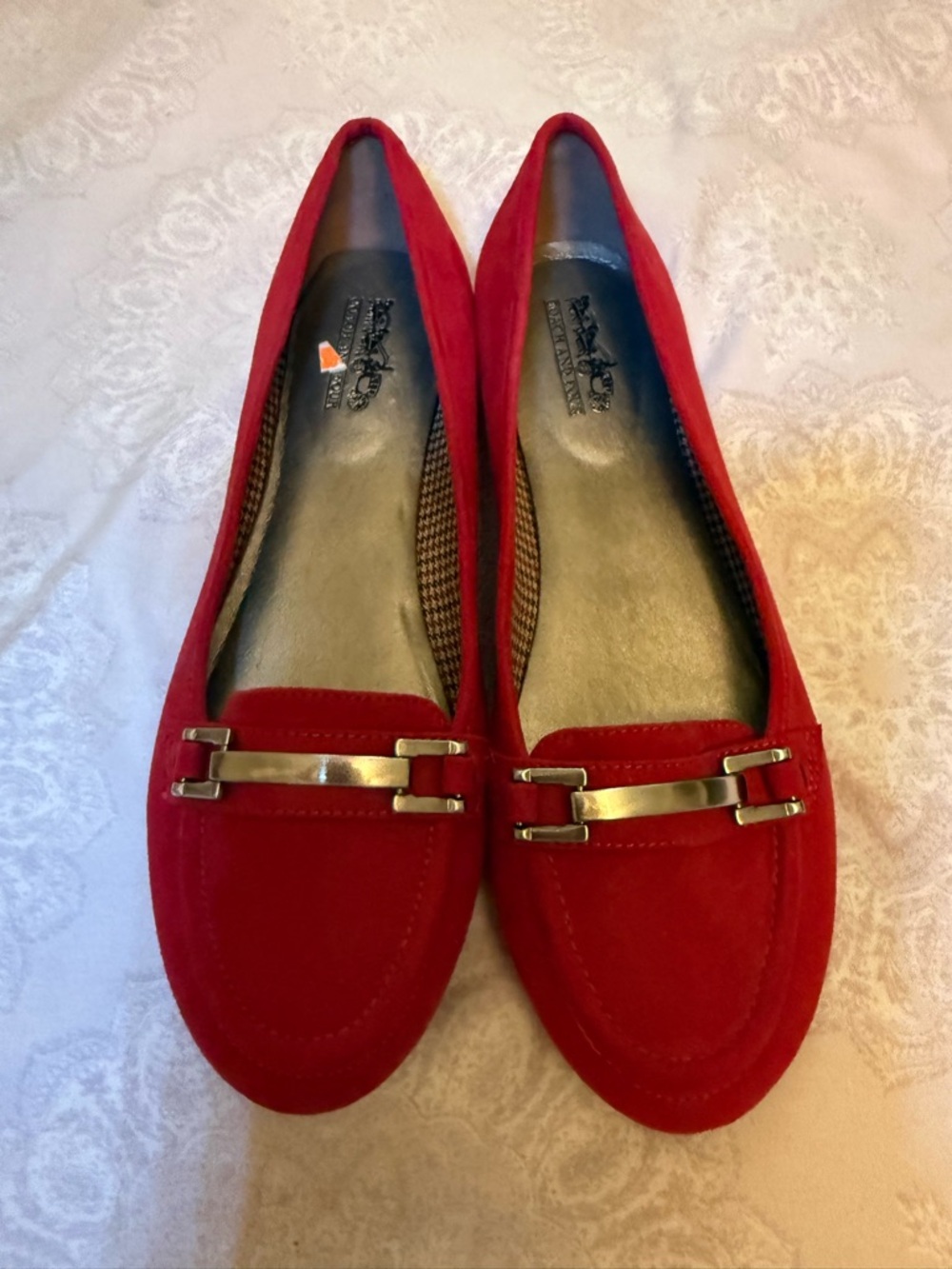 Coach and Four Red Suede Loafers with Metal Bit
